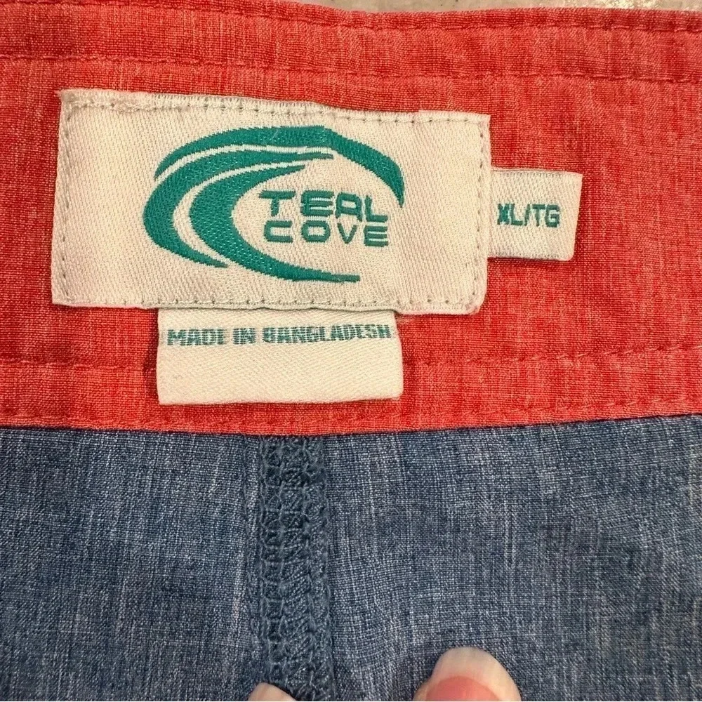 Teal Cove Mens Swimwear Board Shorts Blue/Salmon Swim Trunks Size XL